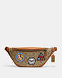 COACH®,WARREN BELT BAG IN SIGNATURE CANVAS WITH PATCHES,canvas,Medium,Gunmetal/Khaki Multi,Front View