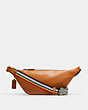 COACH®,WARREN BELT BAG IN SIGNATURE CANVAS WITH PATCHES,canvas,Medium,Gunmetal/Khaki Multi,Back View