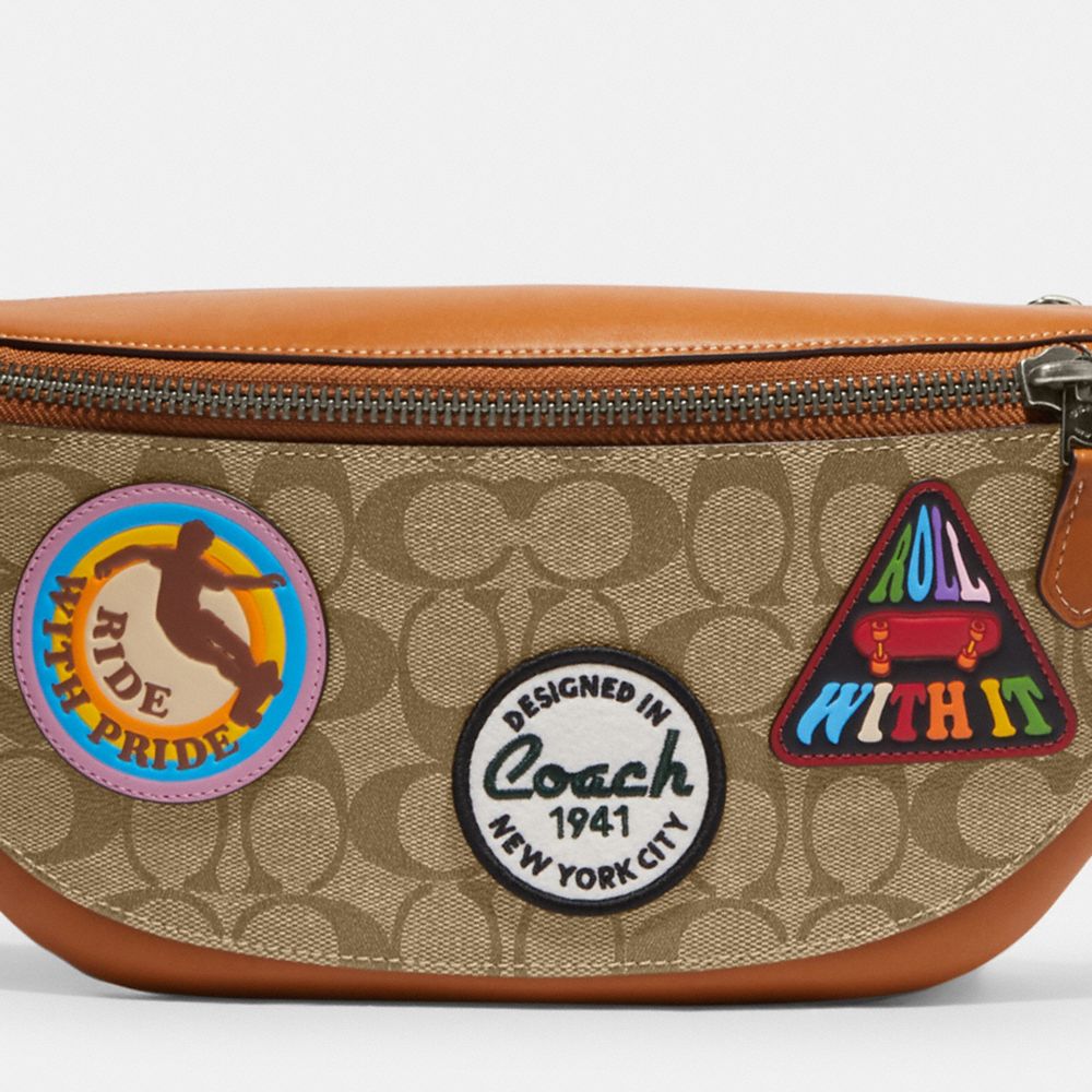 Coach Tri Color Signature Coated Canvas and Leather Warren Belt Bag Coach