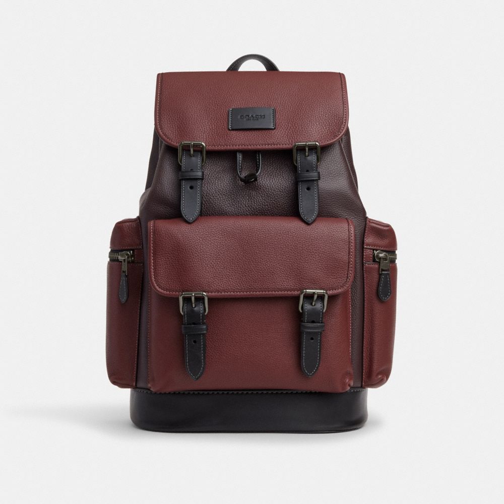 COACH®,SPRINT BACKPACK IN COLORBLOCK,Novelty Leather,X-Large,Office,Gunmetal/Wine Multi,Front View