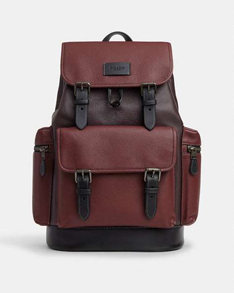 COACH®,SPRINT BACKPACK IN COLORBLOCK,Leather,X-Large,Office,Gunmetal/Wine Multi,Front View