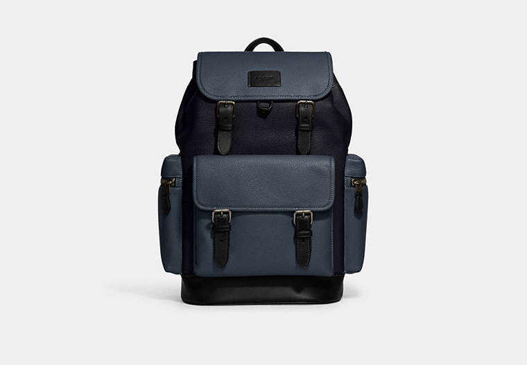 COACH®,SPRINT BACKPACK IN COLORBLOCK,Leather,X-Large,Office,Black Antique Nickel/Midnight Navy/Denim,Front View