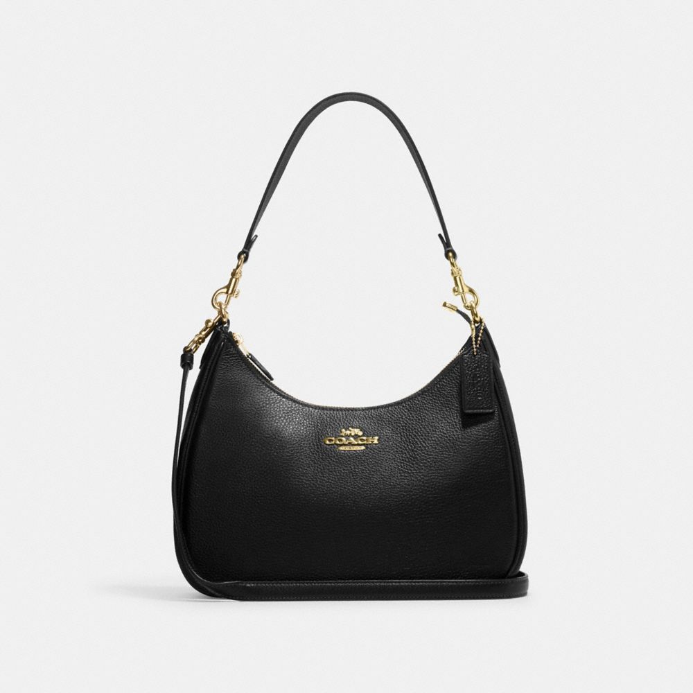 COACH®,HOBO TERI,Cuir,Or/Noir,Front View