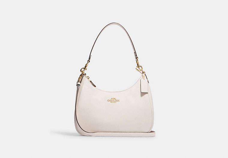 COACH®,TERI HOBO BAG,Leather,Medium,Anniversary,Gold/Chalk,Front View