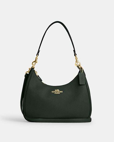 COACH®,TERI HOBO BAG,Leather,Medium,Anniversary,Gold/Amazon Green,Front View