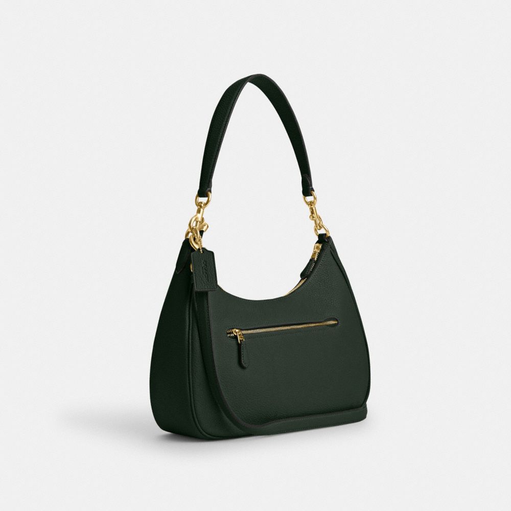 COACH®,TERI HOBO BAG,Pebbled Leather,Anniversary,Gold/Amazon Green,Angle View