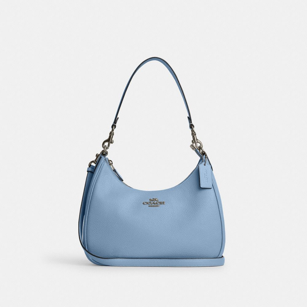 COACH®,TERI HOBO BAG,Pebbled Leather,Anniversary,Gunmetal/Cornflower,Front View