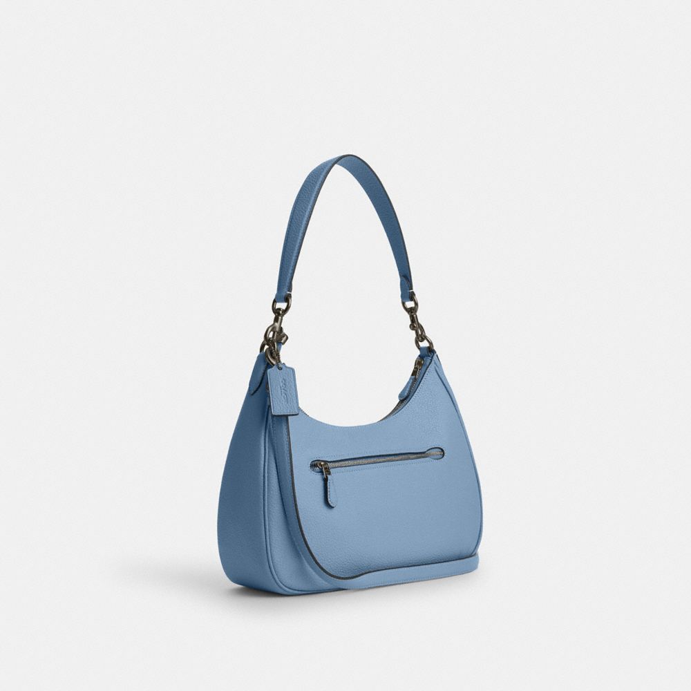 COACH®,TERI HOBO BAG,Pebbled Leather,Anniversary,Gunmetal/Cornflower,Angle View