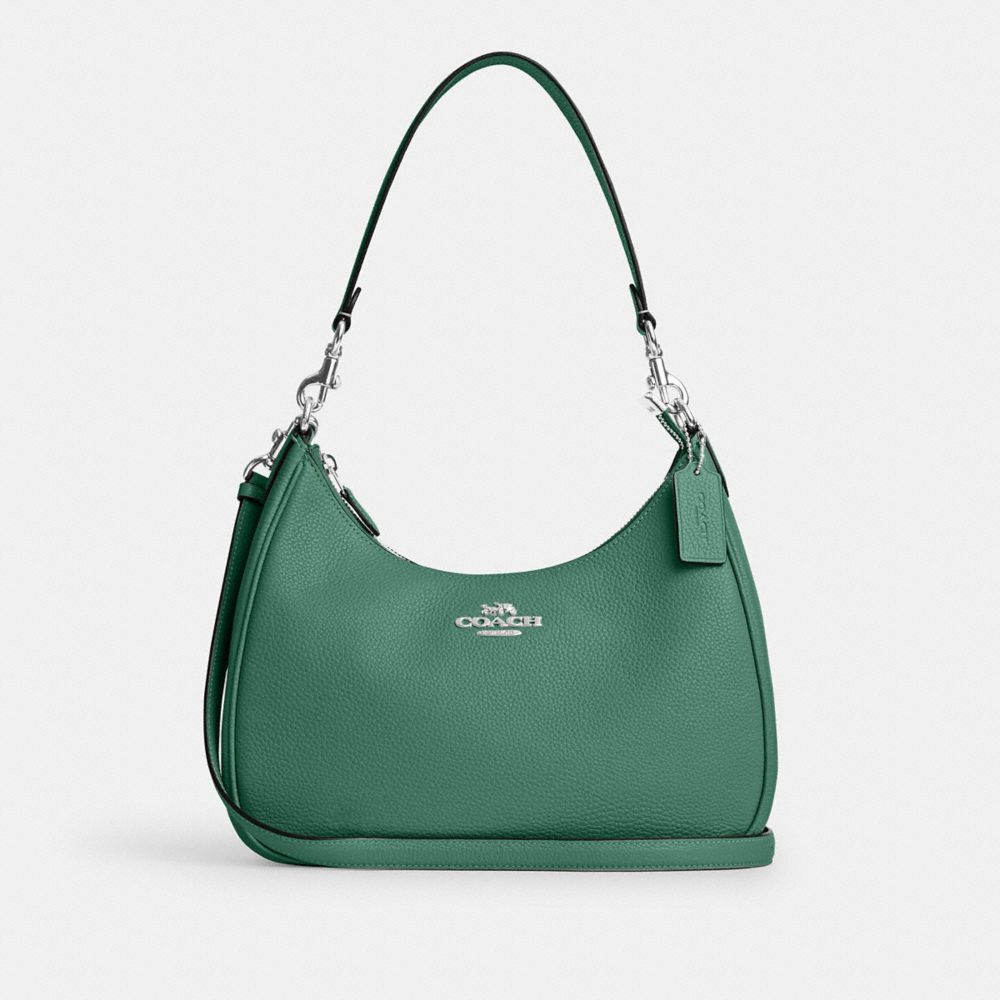 COACH®,TERI HOBO BAG,Pebbled Leather,Anniversary,Silver/Bright Green,Front View