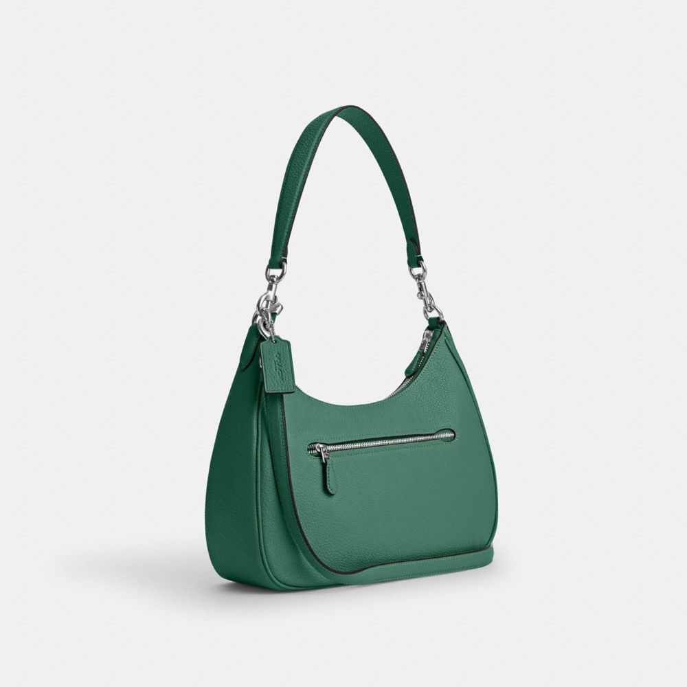 COACH®,TERI HOBO BAG,Pebbled Leather,Medium,Anniversary,Silver/Bright Green,Angle View