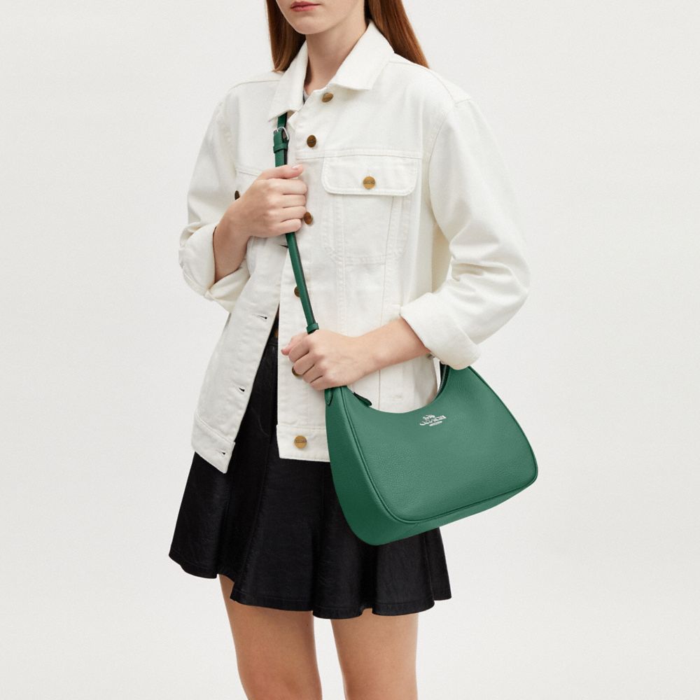 COACH®,Teri Hobo Bag,Leather,Shoulder Bag,Gold Metal,Casual,Green,Emerald,Detail View