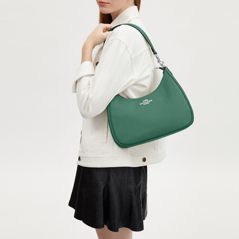 COACH®,Teri Hobo Bag,Leather,Shoulder Bag,Gold Metal,Casual,Green,Emerald,Detail View