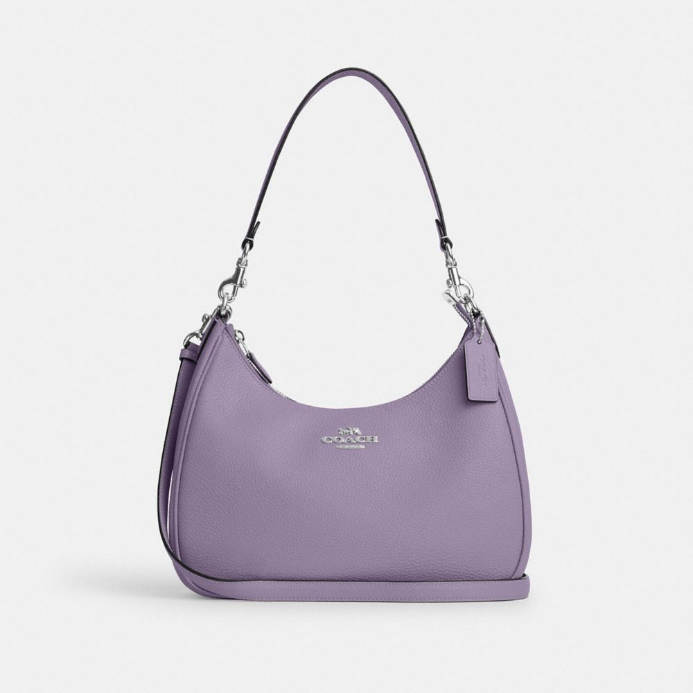 COACH®,TERI HOBO BAG,Pebbled Leather,Medium,Anniversary,Silver/Light Violet,Front View