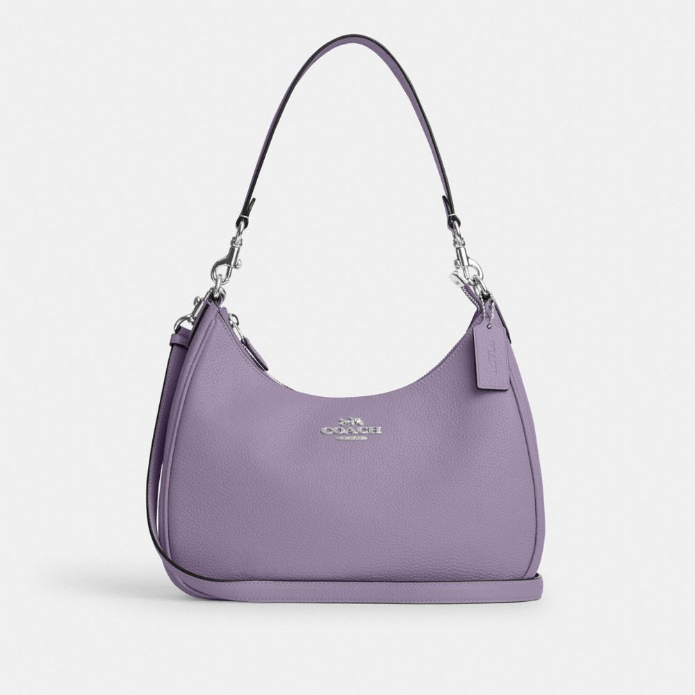 COACH®,TERI HOBO BAG,Pebbled Leather,Medium,Anniversary,Silver/Light Violet,Front View