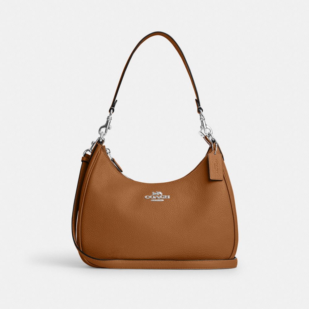 COACH®,TERI HOBO BAG,Pebbled Leather,Anniversary,Silver/Light Saddle,Front View