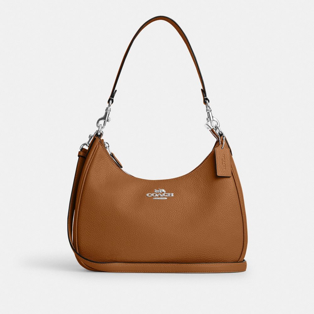 COACH®,TERI HOBO BAG,Pebbled Leather,Anniversary,Silver/Light Saddle,Front View