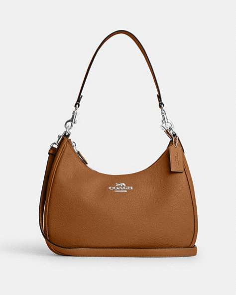 COACH®,TERI HOBO,Leather,Medium,Anniversary,Silver/Light Saddle,Front View