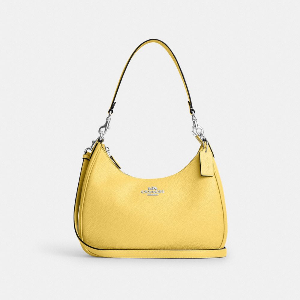 COACH®,TERI HOBO BAG,Pebbled Leather,Anniversary,Silver/Retro Yellow,Front View