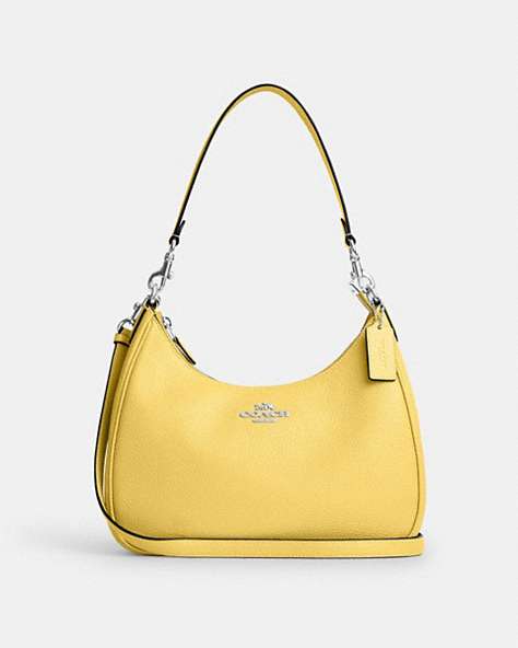 COACH®,TERI HOBO BAG,Leather,Medium,Anniversary,Silver/Retro Yellow,Front View