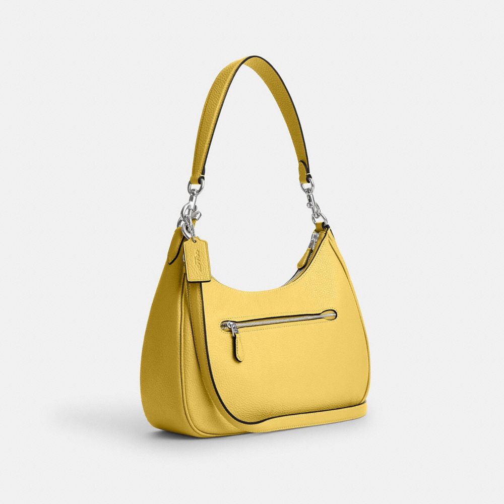 COACH®,TERI HOBO BAG,Pebbled Leather,Anniversary,Silver/Retro Yellow,Angle View