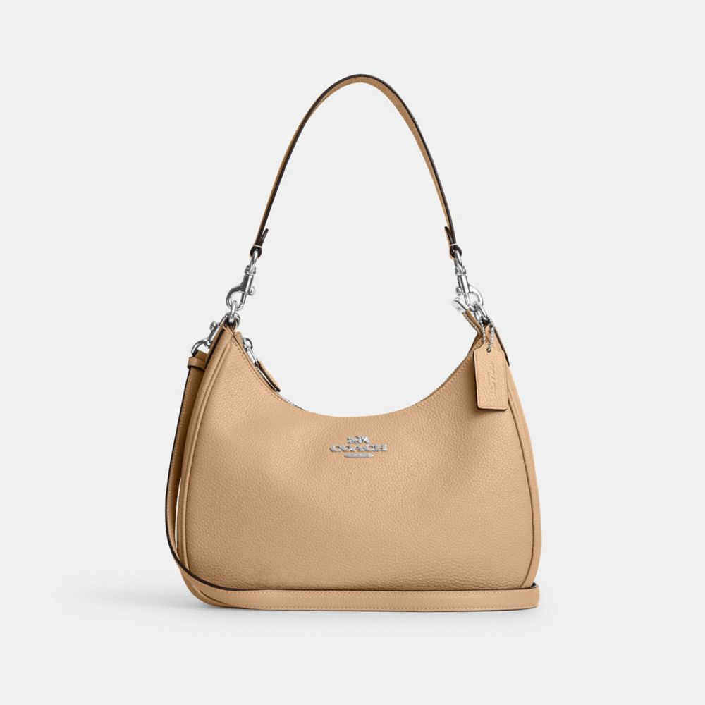 COACH®,TERI HOBO BAG,Pebbled Leather,Medium,Anniversary,Silver/Sandy Beige,Front View