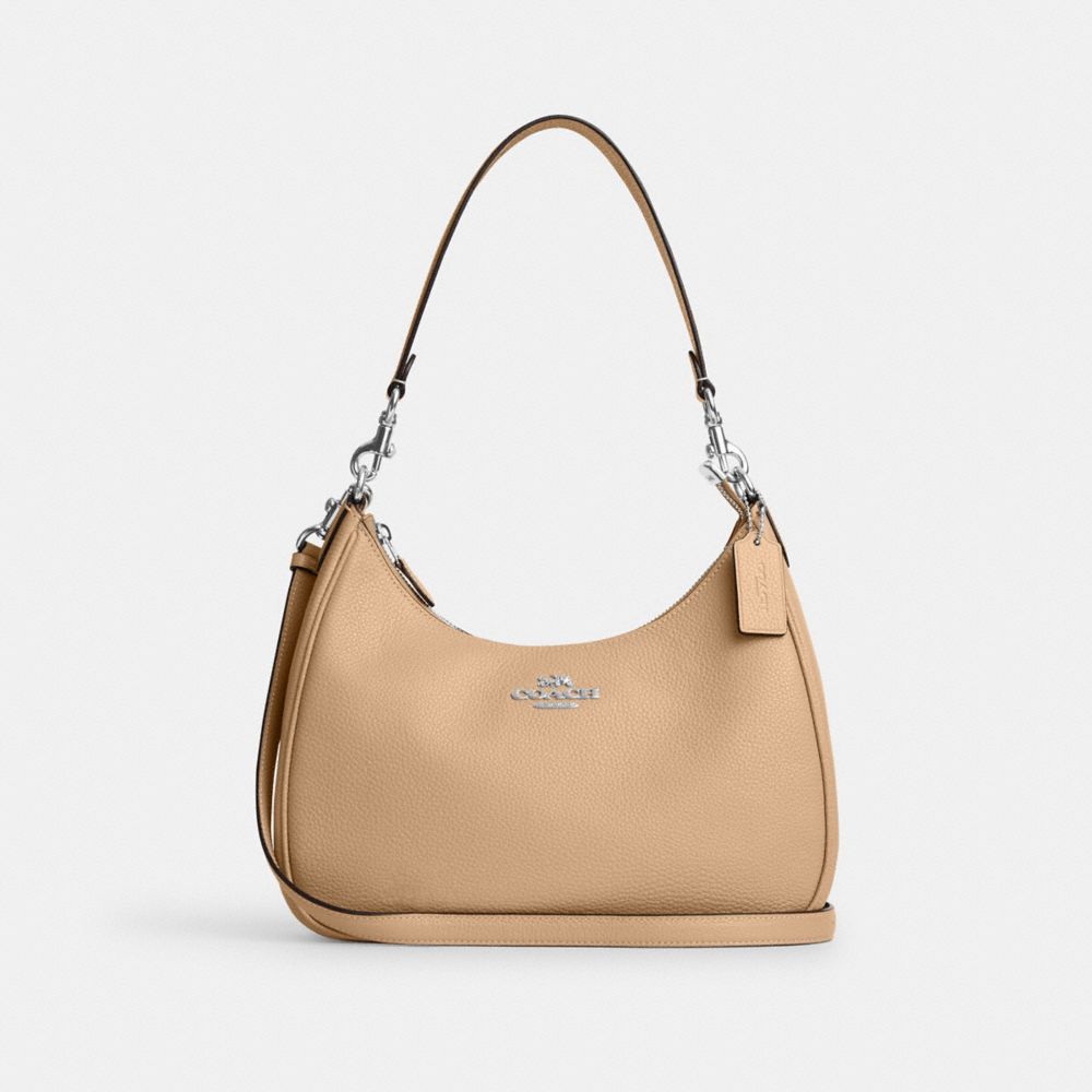 COACH®,Teri Hobo Bag,Leather,Shoulder Bag,Gold Metal,Casual,Beige,Front View