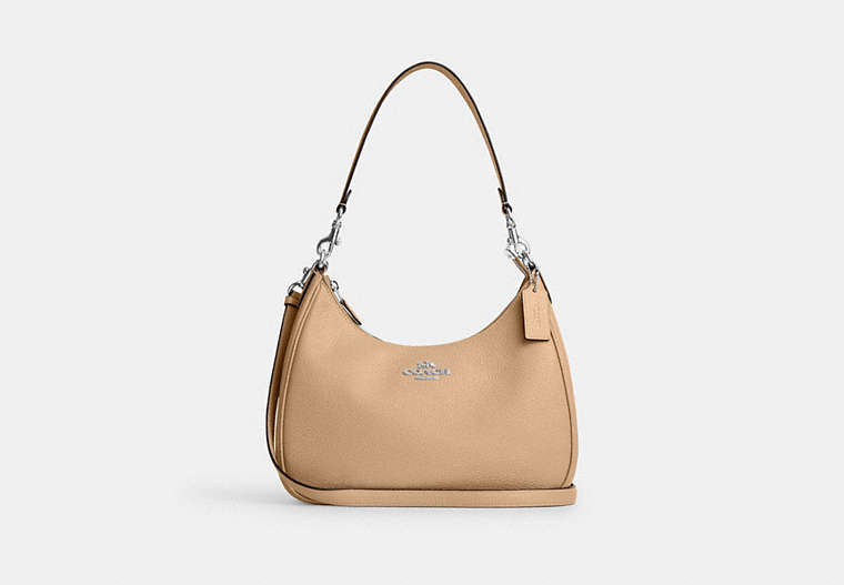 COACH®,TERI HOBO,Leather,Medium,Anniversary,Silver/Sandy Beige,Front View