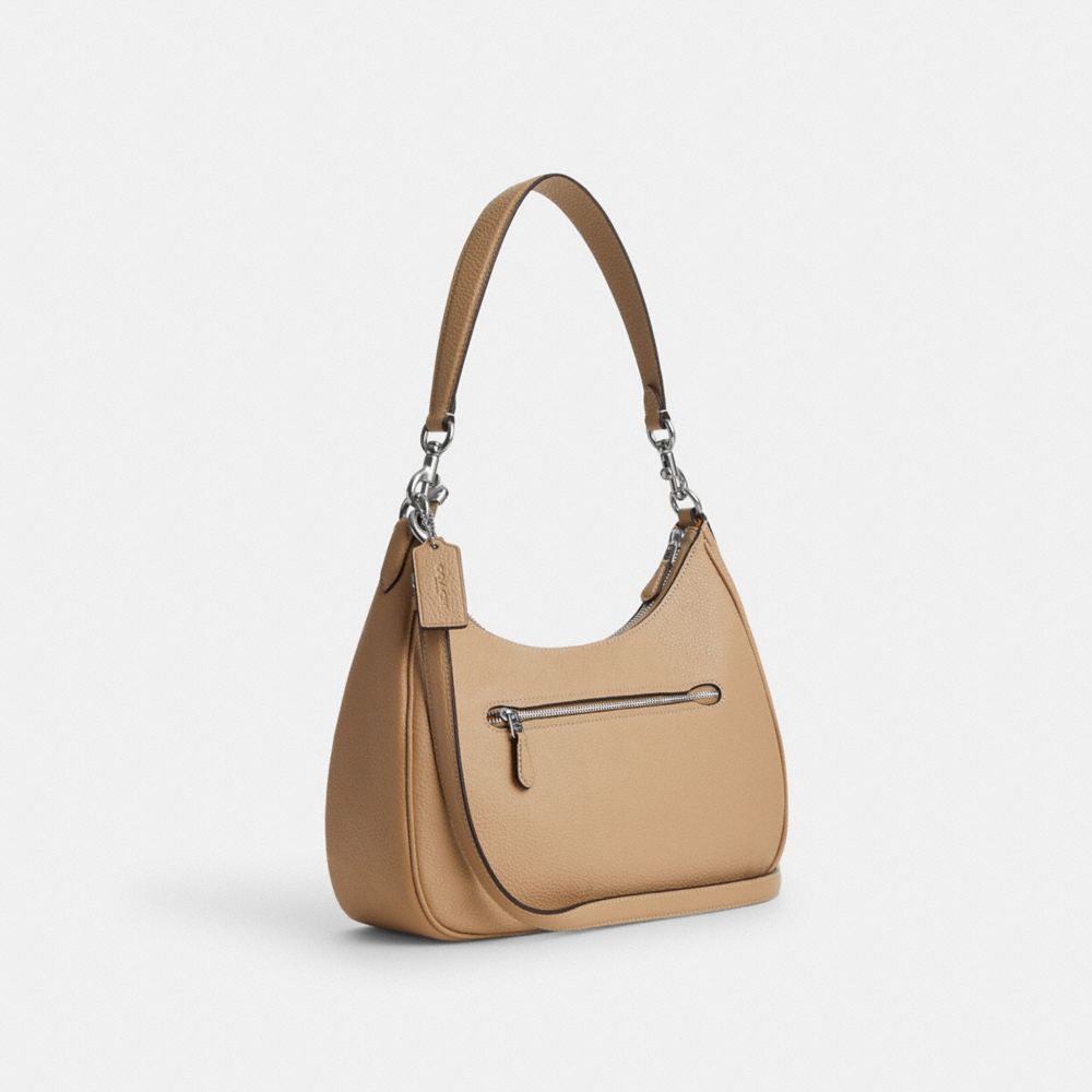 COACH®,TERI HOBO BAG,Pebbled Leather,Anniversary,Silver/Sandy Beige,Angle View