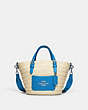COACH®,SMALL TOTE,Straw,Large,Silver/Natural/Racer Blue,Front View