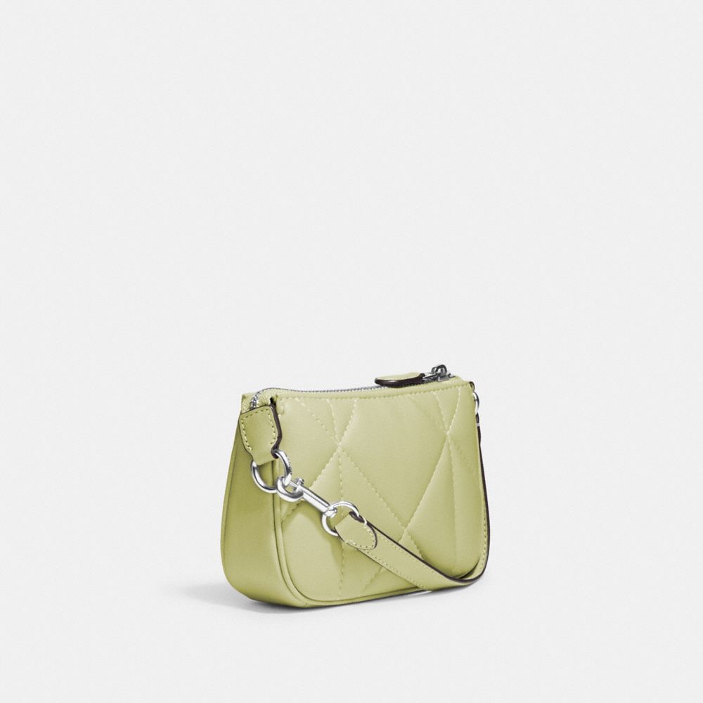 COACH®,NOLITA 15 WITH PUFFY DIAMOND QUILTING,Novelty Leather,Mini,Silver/Pale Lime,Angle View