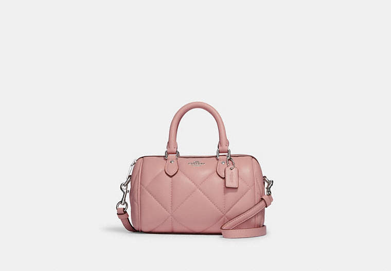 COACH®,MINI ROWAN CROSSBODY WITH PUFFY DIAMOND QUILTING,pvc,Silver/Light Pink,Front View image number 0