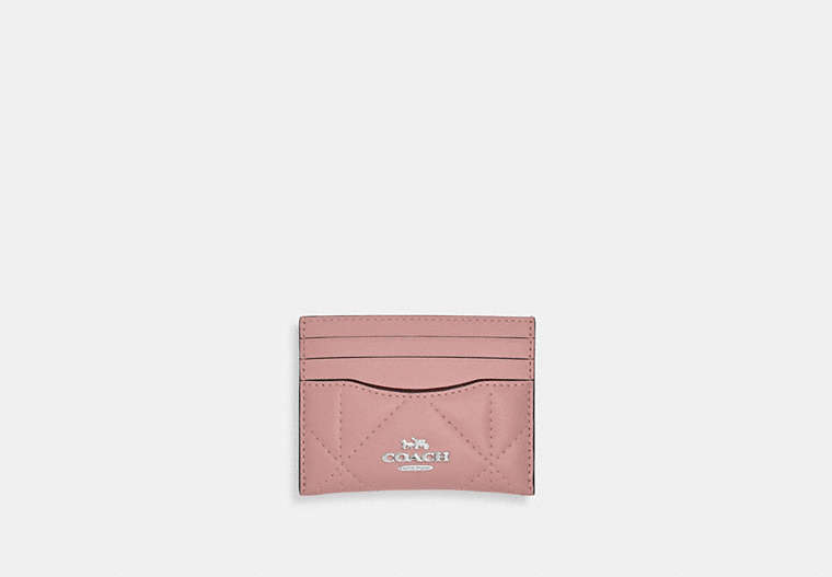 COACH®,SLIM ID CARD CASE WITH PUFFY DIAMOND QUILTING,Leather,Silver/Light Pink,Front View image number 0