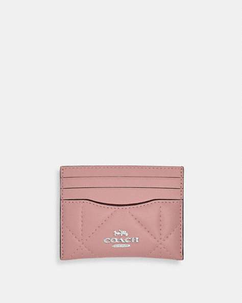 COACH®,SLIM ID CARD CASE WITH PUFFY DIAMOND QUILTING,Leather,Silver/Light Pink,Front View