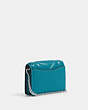 COACH®,MINI WALLET ON A CHAIN WITH PUFFY DIAMOND QUILTING,Leather,Mini,Silver/Teal,Angle View