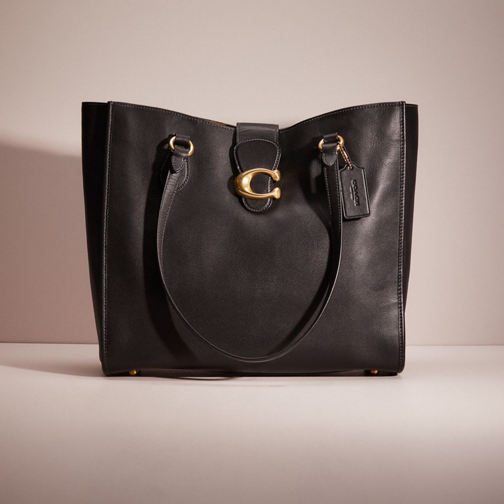 COACH®,RESTORED THEO TOTE,Smooth Leather,X-Large,Brass/Black,Front View