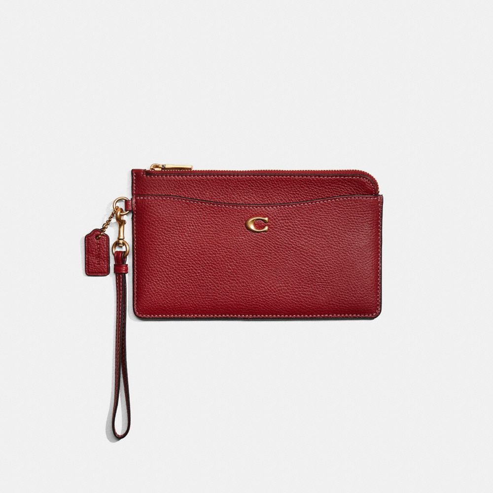 Coach Restored L Zip Wristlet In Brass/cherry