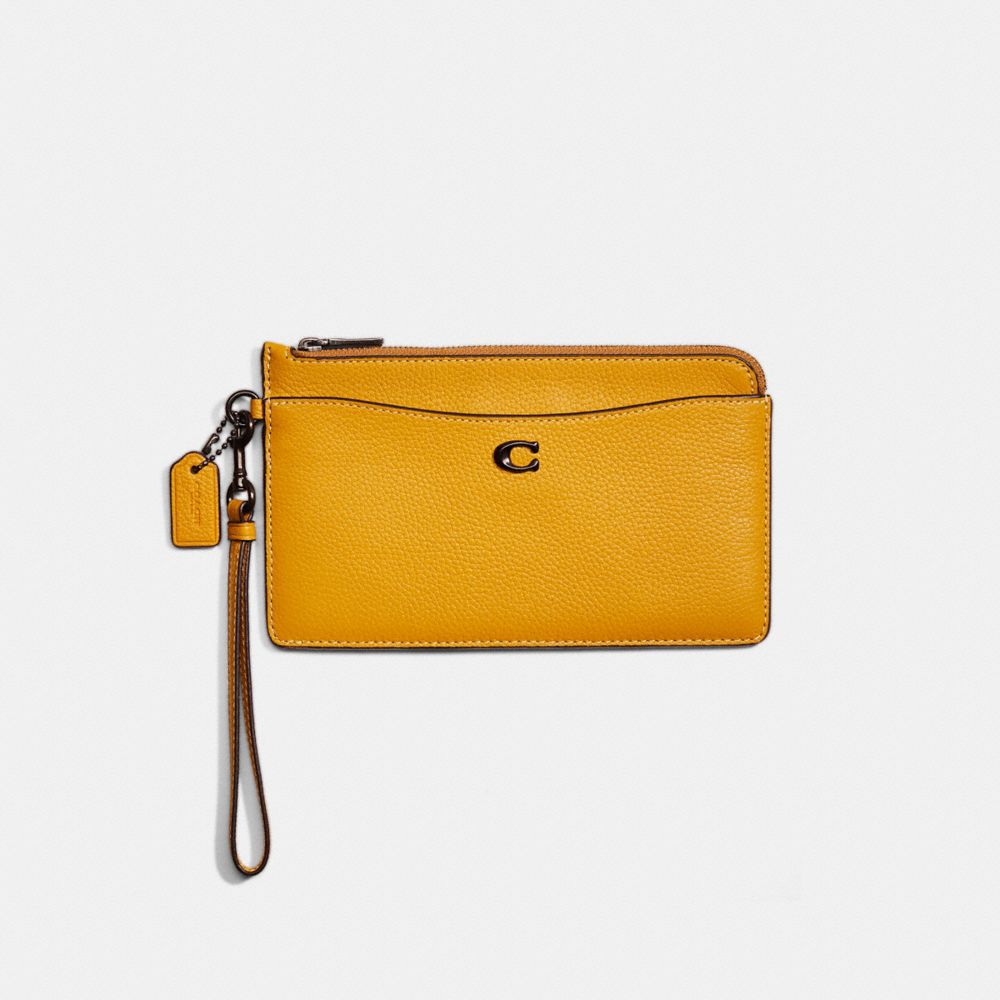 Coach Restored L Zip Wristlet In Pewter/flax