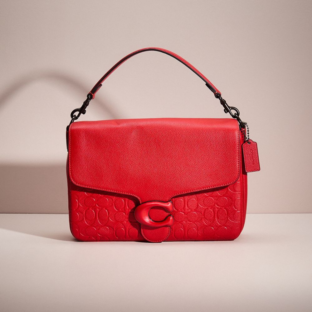 COACH®,RESTORED SOFT TABBY MESSENGER IN SIGNATURE LEATHER,Signature Coated Canvas,Large,Sport Red,Front View