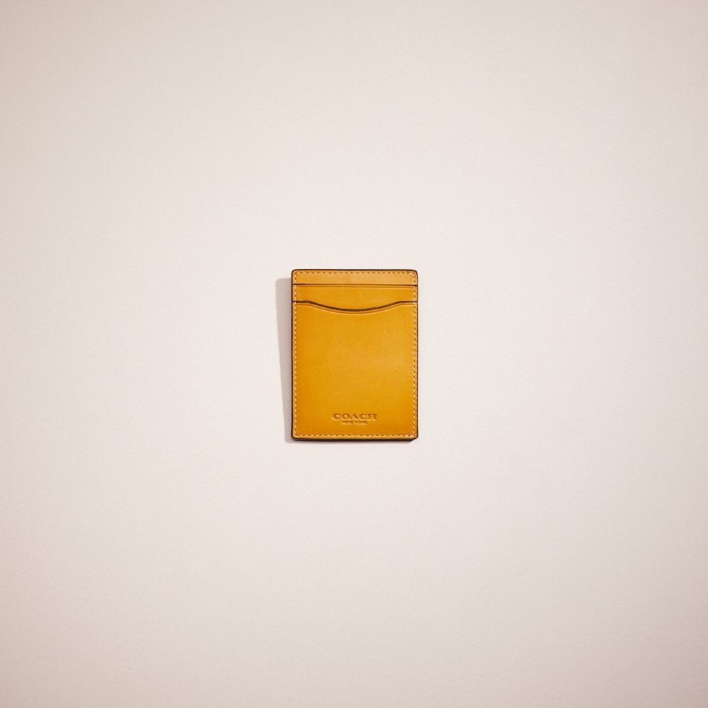 COACH®,Restored Money Clip Card Case,Bi Fold,Bill Clip,Card Case,Logo,Engraved Detail,Casual,Mustard,Front View