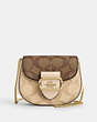 COACH®,MORGAN CARD CASE ON A CHAIN IN BLOCKED SIGNATURE CANVAS,pvc,Gold/Light Khaki/Ivory Multi,Front View