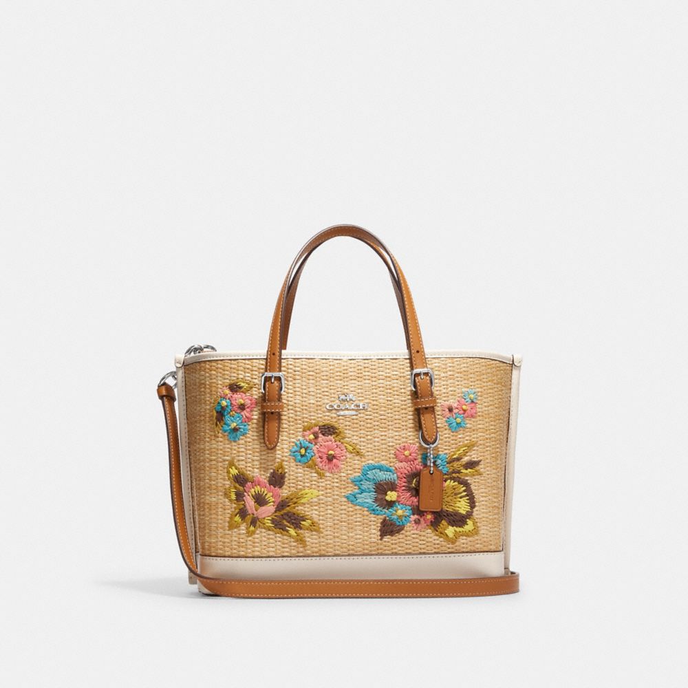 Mini Straw Bag Flower Embroidery Double Handle