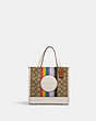 COACH®,DEMPSEY TOTE 22 IN SIGNATURE JACQUARD WITH RAINBOW STRIPE AND COACH PATCH,Jacquard,Medium,Silver/Khaki Multi,Front View