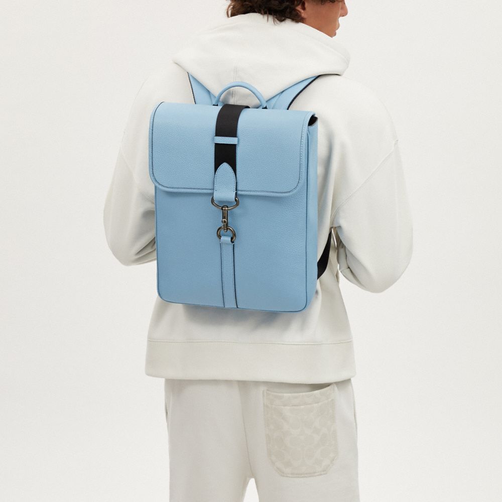 COACH®,Blaine Backpack,Leather,Backpack,PVC,Color Block,Gunmetal,Casual,Blue,Detail View