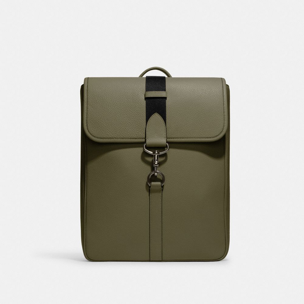 COACH®,BLAINE BACKPACK,Pebbled Leather,Medium,Office,Gunmetal/Olive Drab,Front View