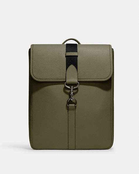 COACH®,BLAINE BACKPACK,Leather,Medium,Office,Gunmetal/Olive Drab,Front View