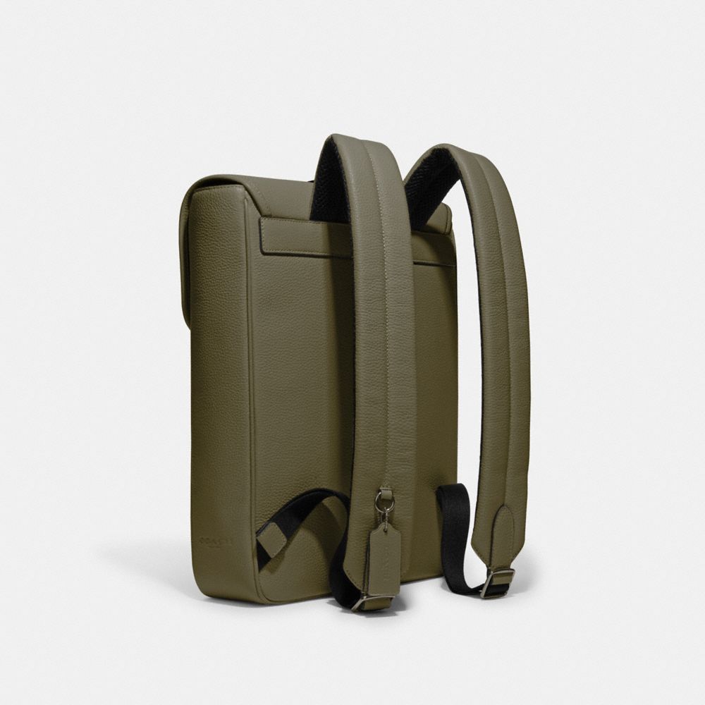 COACH®,BLAINE BACKPACK,Pebbled Leather,Medium,Office,Gunmetal/Olive Drab,Angle View