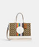 COACH®,DEMPSEY CARRYALL BAG IN SIGNATURE JACQUARD WITH RAINBOW STRIPE AND COACH PATCH,Jacquard,Medium,Silver/Khaki Multi,Front View