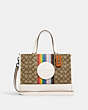 COACH®,DEMPSEY CARRYALL BAG IN SIGNATURE JACQUARD WITH RAINBOW STRIPE AND COACH PATCH,Jacquard,Medium,Silver/Khaki Multi,Front View