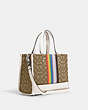 COACH®,DEMPSEY CARRYALL BAG IN SIGNATURE JACQUARD WITH RAINBOW STRIPE AND COACH PATCH,Jacquard,Medium,Silver/Khaki Multi,Angle View