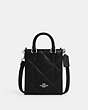 COACH®,NORTH SOUTH MINI TOTE WITH PUFFY DIAMOND QUILTING,Leather,Mini,Silver/Black,Front View
